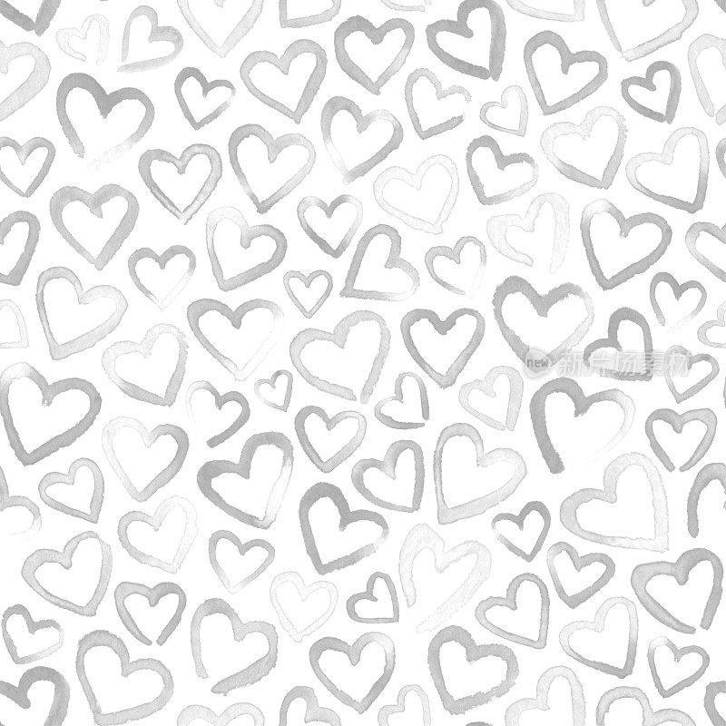 Faded hand painted watercolor  hearts isolated on white background - unique modern minimalistic imperfect light handmade graphic art in shades of black and white with many imperfections in vector